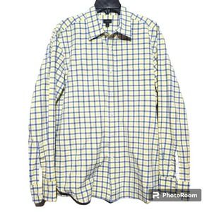 J. Crew Yellow Blue Plaid Cotton Button Up Shirt Size L